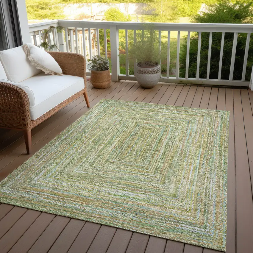 Artichoke Green Gold And Blue Geometric Washable Indoor Outdoor Area Rug Photo 5