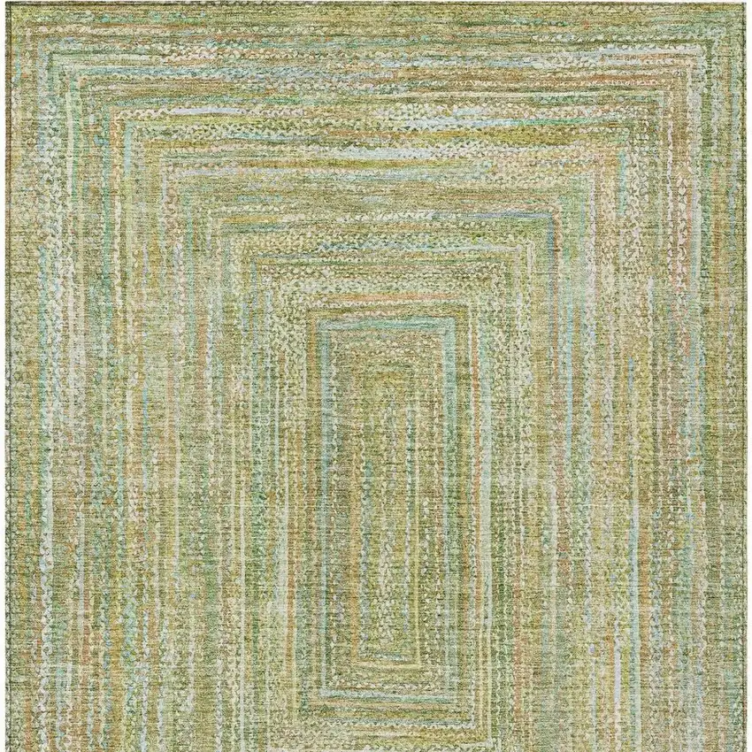 Artichoke Green Gold And Blue Geometric Washable Indoor Outdoor Area Rug Photo 4