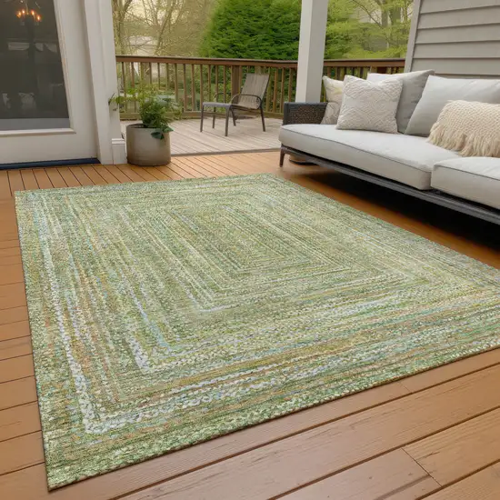 Artichoke Green Gold And Blue Geometric Washable Indoor Outdoor Area Rug Photo 8
