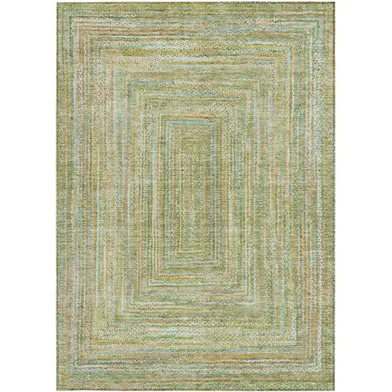 Artichoke Green Gold And Blue Geometric Washable Indoor Outdoor Area Rug Photo 3