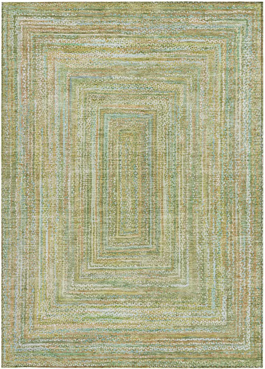 Artichoke Green Gold And Blue Geometric Washable Indoor Outdoor Area Rug Photo 3