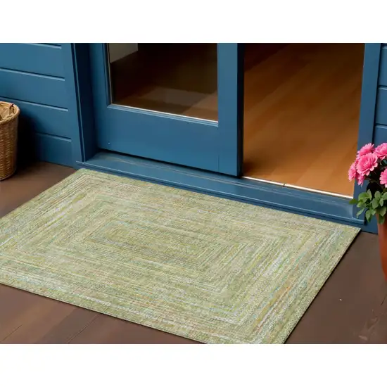 Artichoke Green Gold And Blue Geometric Washable Indoor Outdoor Area Rug Photo 2