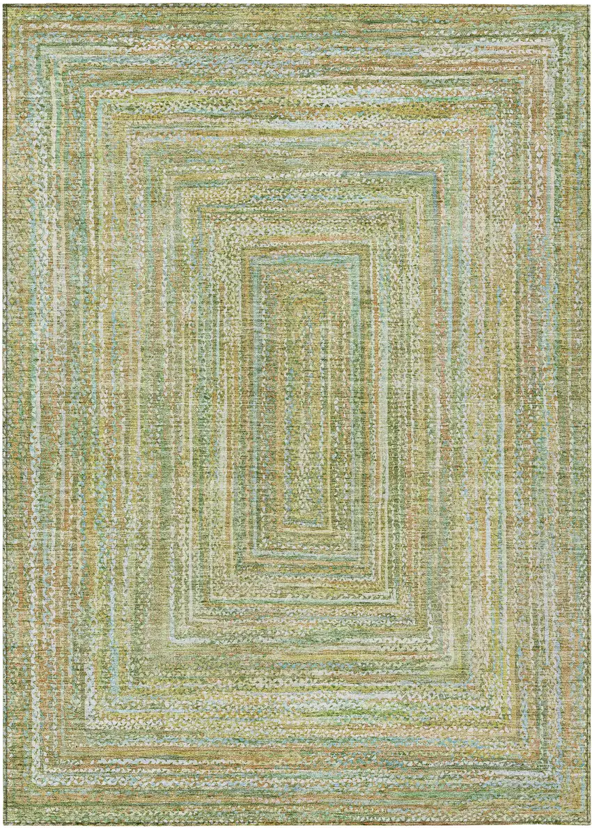 Artichoke Green Gold And Blue Geometric Washable Indoor Outdoor Area Rug Photo 1