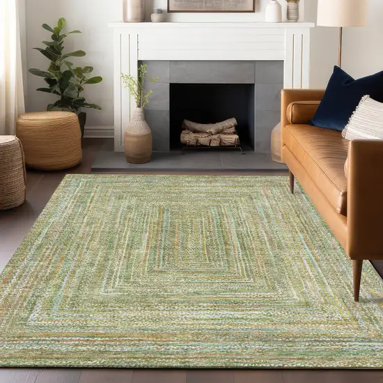 Artichoke Green Gold And Blue Geometric Washable Indoor Outdoor Area Rug Photo 6