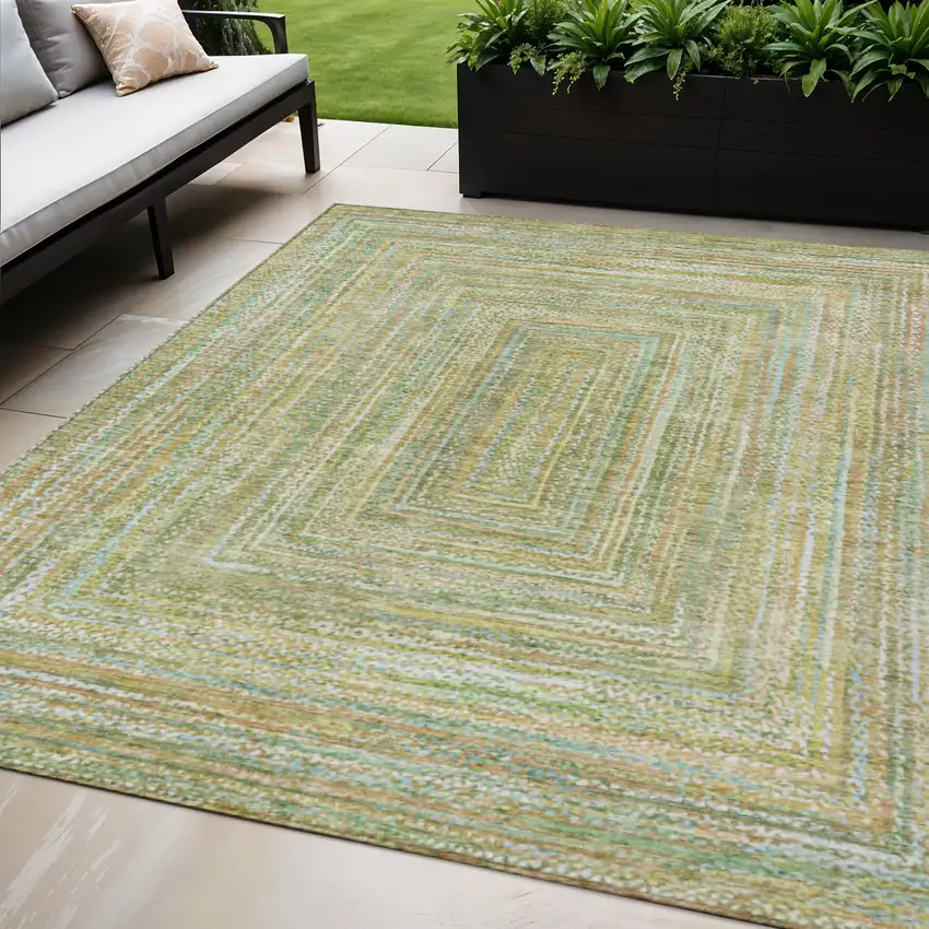 Artichoke Green Gold And Blue Geometric Washable Indoor Outdoor Area Rug Photo 2