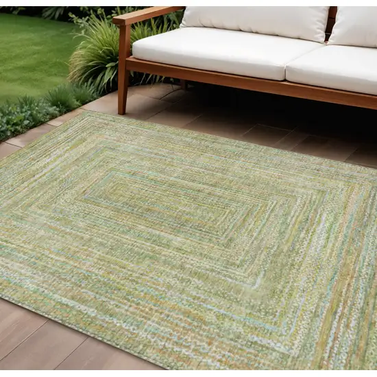 Artichoke Green Gold And Blue Geometric Washable Indoor Outdoor Area Rug Photo 2