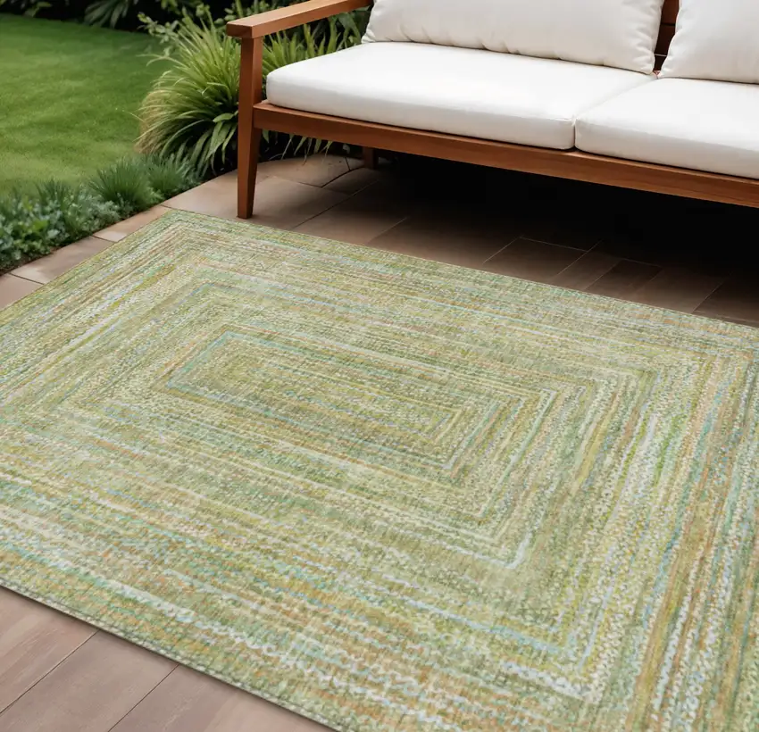 Artichoke Green Gold And Blue Geometric Washable Indoor Outdoor Area Rug Photo 2