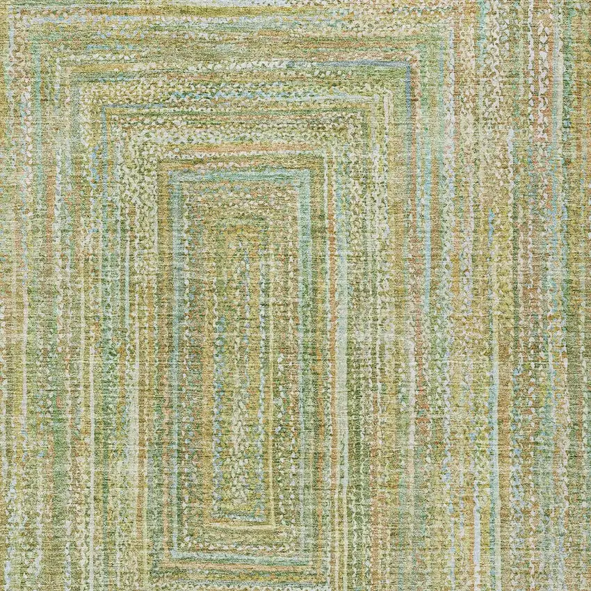 Artichoke Green Gold And Blue Geometric Washable Indoor Outdoor Area Rug Photo 5