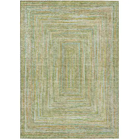 Artichoke Green Gold And Blue Geometric Washable Indoor Outdoor Area Rug Photo 1