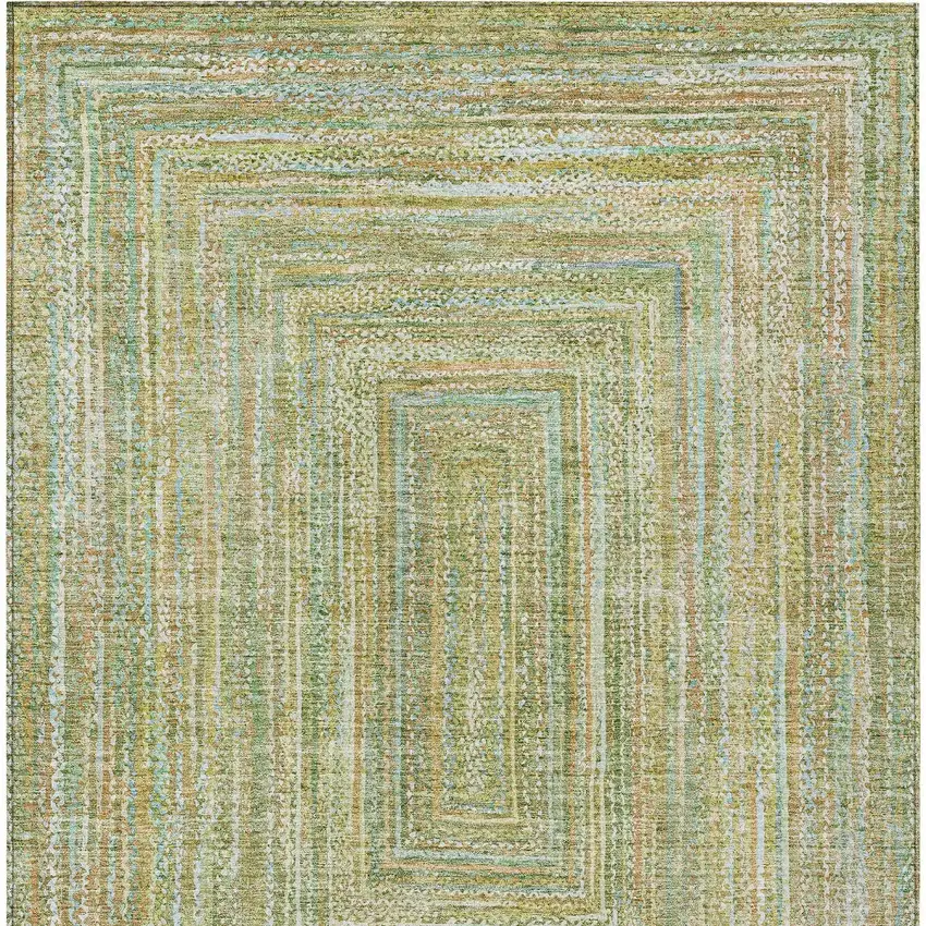 Artichoke Green Gold And Blue Geometric Washable Indoor Outdoor Area Rug Photo 6