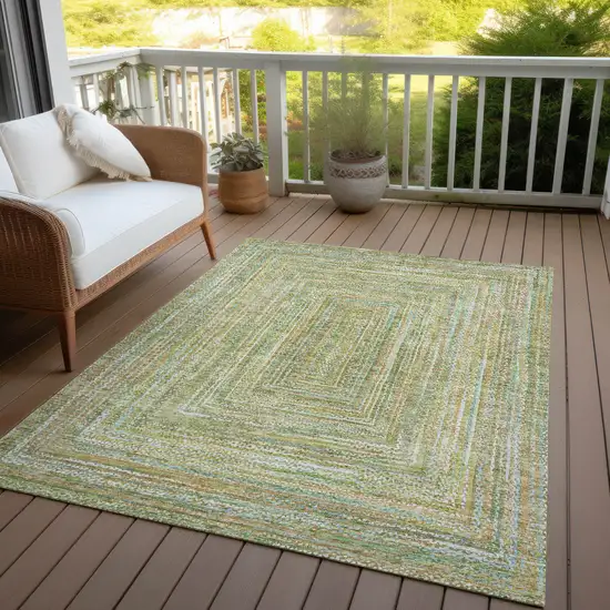 Artichoke Green Gold And Blue Geometric Washable Indoor Outdoor Area Rug Photo 7
