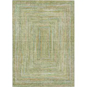 Photo of Artichoke Green Gold And Blue Geometric Washable Indoor Outdoor Area Rug