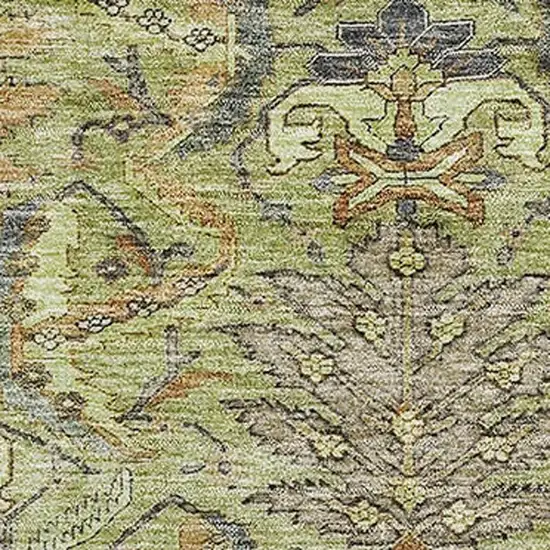 Artichoke Green Gold And Charcoal Damask Washable Area Rug With UV Protection Photo 3