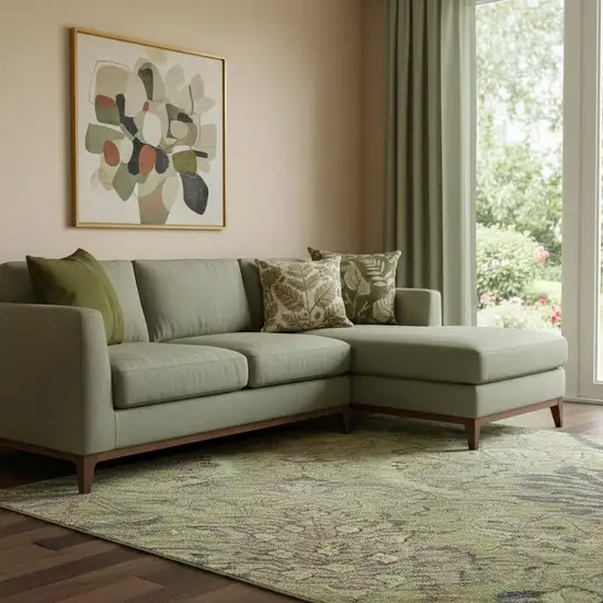 Artichoke Green Gold And Charcoal Damask Washable Area Rug With UV Protection Photo 2