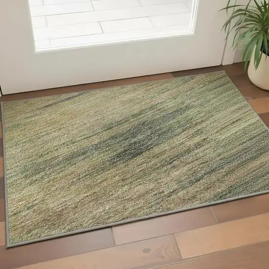 Artichoke Green Gold And Copper Abstract Washable Area Rug With UV Protection Photo 2