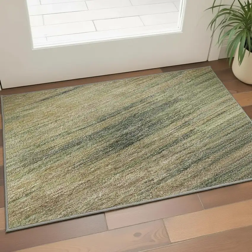 Artichoke Green Gold And Copper Abstract Washable Area Rug With UV Protection Photo 2