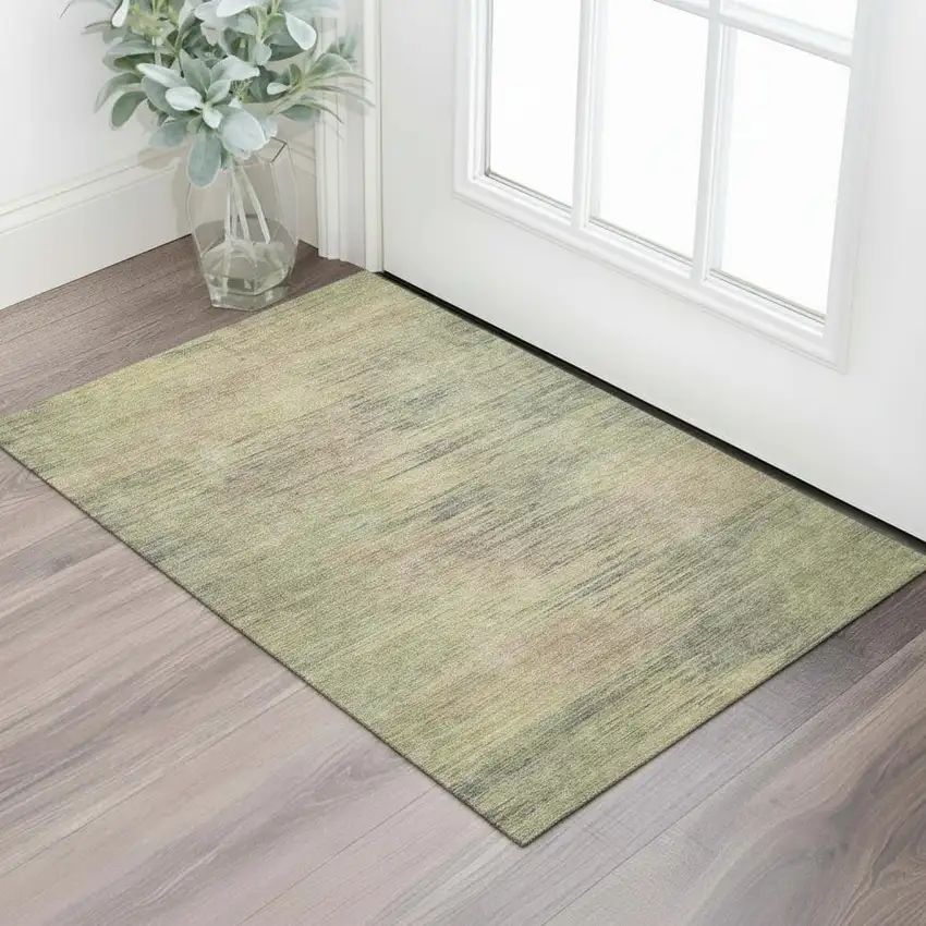 Artichoke Green Gold And Copper Abstract Washable Area Rug With UV Protection Photo 1