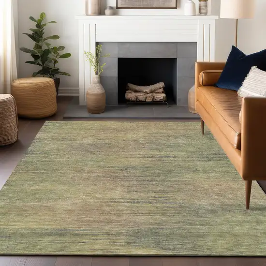 Artichoke Green Gold And Copper Abstract Washable Area Rug With UV Protection Photo 4