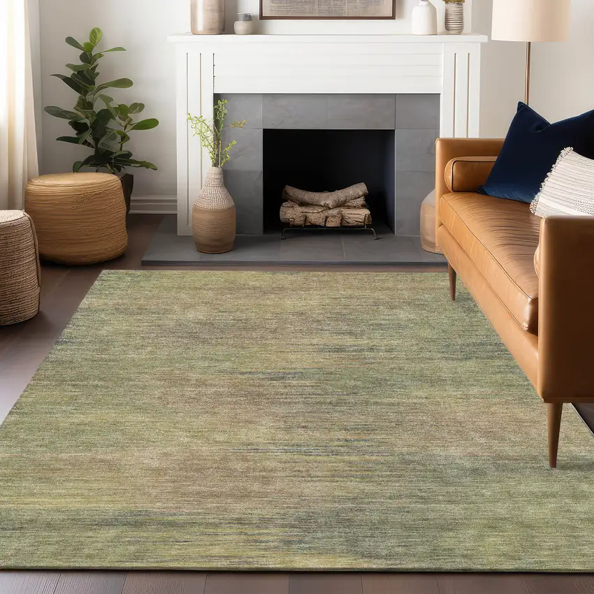 Artichoke Green Gold And Copper Abstract Washable Area Rug With UV Protection Photo 4