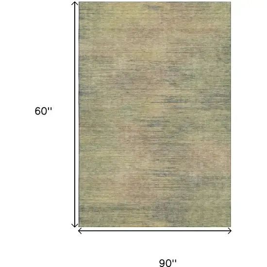 Artichoke Green Gold And Copper Abstract Washable Area Rug With UV Protection Photo 3