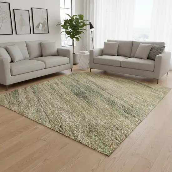 Artichoke Green Gold And Copper Abstract Washable Area Rug With UV Protection Photo 2