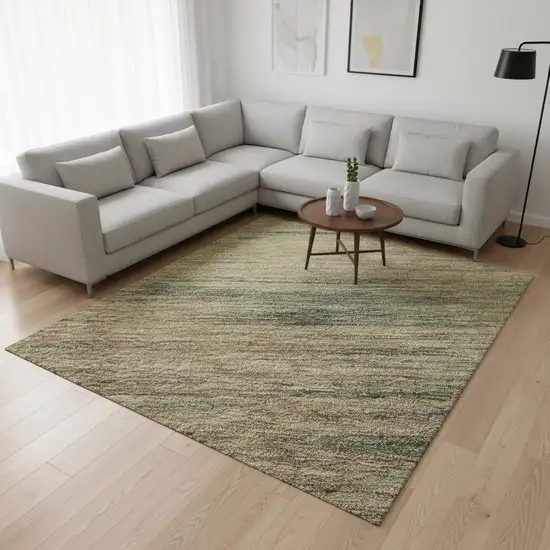 Artichoke Green Gold And Copper Abstract Washable Area Rug With UV Protection Photo 2