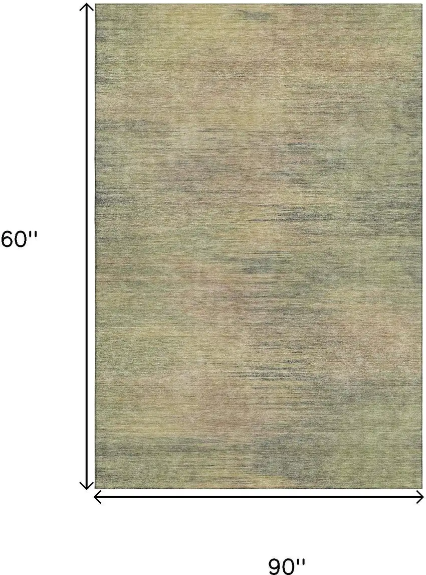 Artichoke Green Gold And Copper Abstract Washable Area Rug With UV Protection Photo 7