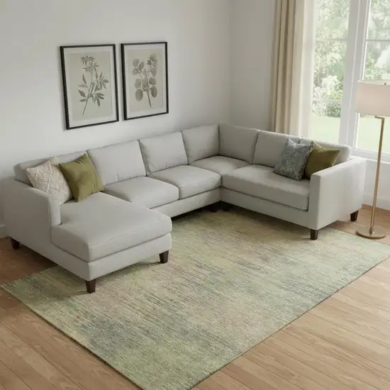 Artichoke Green Gold And Copper Abstract Washable Area Rug With UV Protection Photo 1