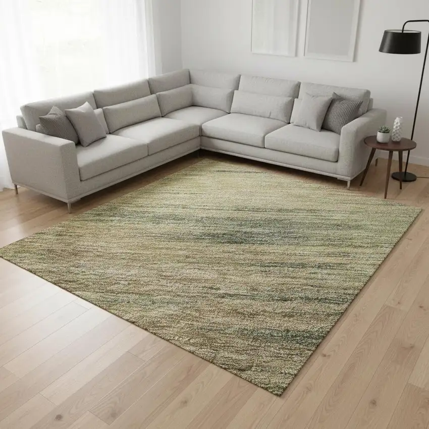 Artichoke Green Gold And Copper Abstract Washable Area Rug With UV Protection Photo 2