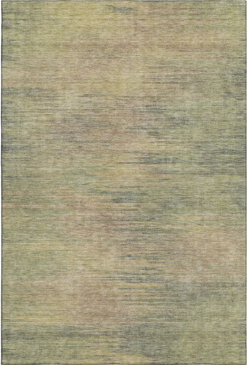 Artichoke Green Gold And Copper Abstract Washable Area Rug With UV Protection Photo 6