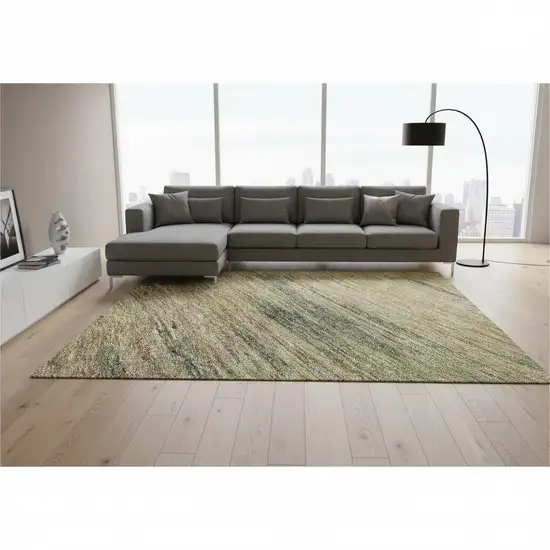 Artichoke Green Gold And Copper Abstract Washable Area Rug With UV Protection Photo 2