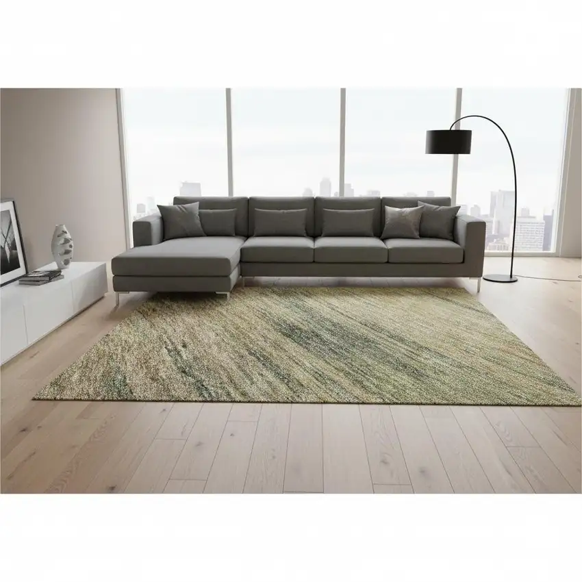 Artichoke Green Gold And Copper Abstract Washable Area Rug With UV Protection Photo 2