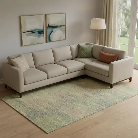 Artichoke Green Gold And Copper Abstract Washable Area Rug With UV Protection Photo 1