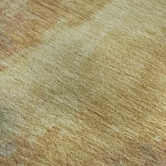 Artichoke Green Gold And Copper Abstract Washable Area Rug With UV Protection Photo 2