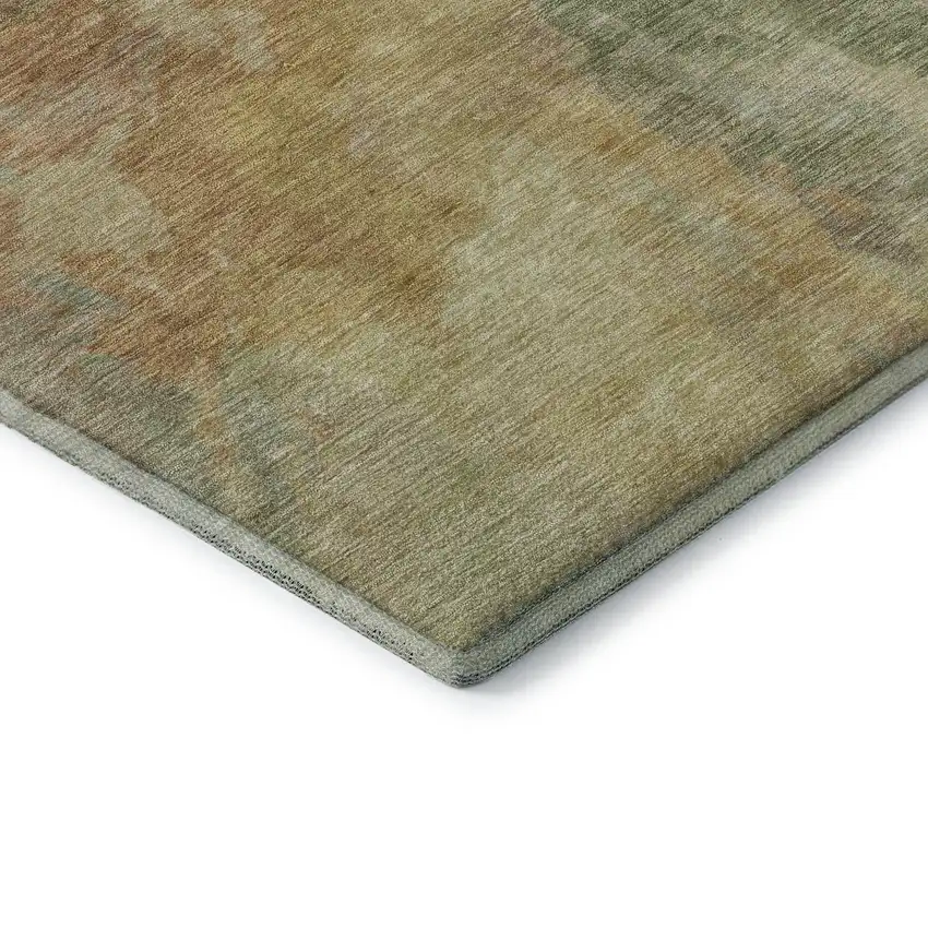 Artichoke Green Gold And Copper Abstract Washable Area Rug With UV Protection Photo 7