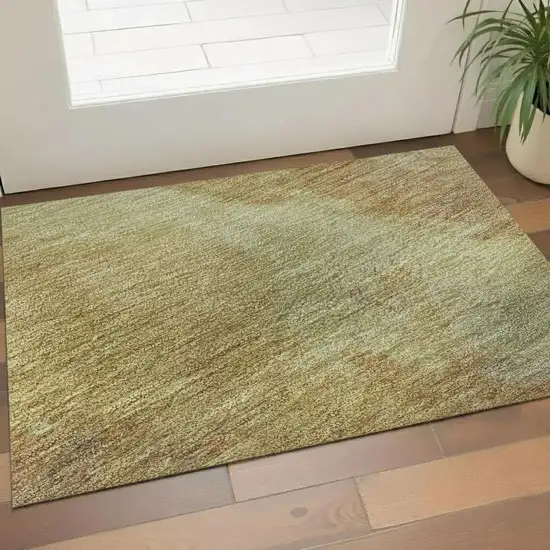 Artichoke Green Gold And Copper Abstract Washable Area Rug With UV Protection Photo 2