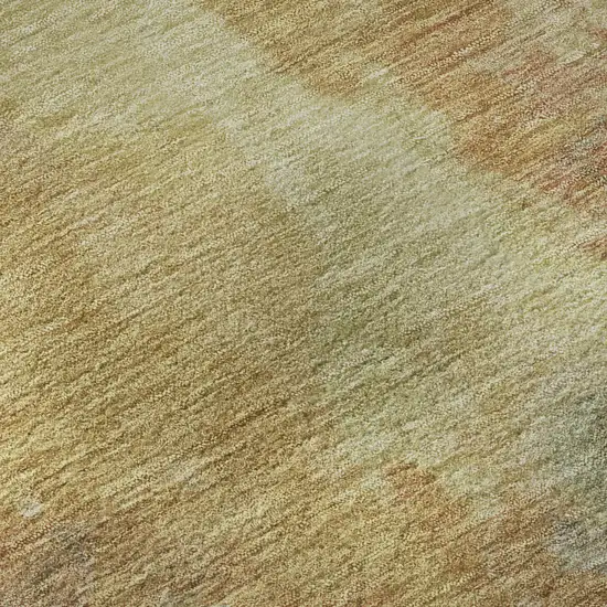 Artichoke Green Gold And Copper Abstract Washable Area Rug With UV Protection Photo 1