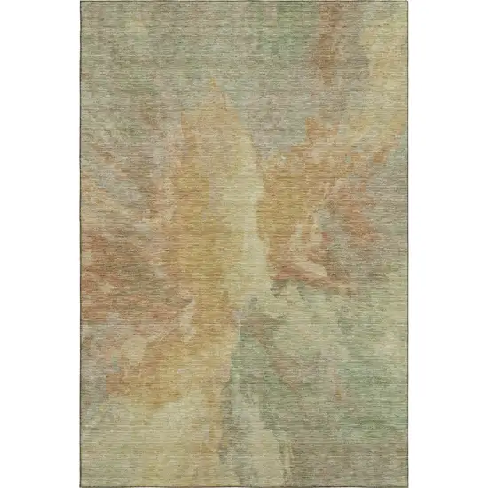 Artichoke Green Gold And Copper Abstract Washable Area Rug With UV Protection Photo 5