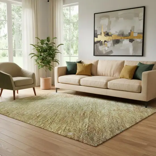 Artichoke Green Gold And Copper Abstract Washable Area Rug With UV Protection Photo 2