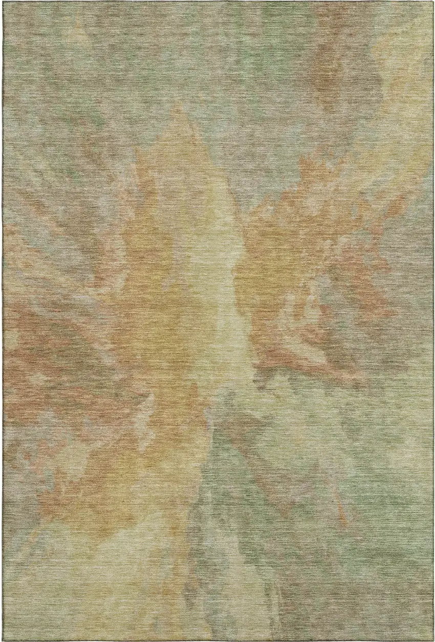 Artichoke Green Gold And Copper Abstract Washable Area Rug With UV Protection Photo 4