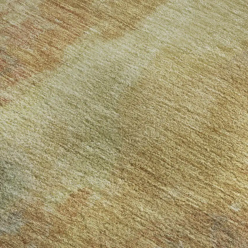 Artichoke Green Gold And Copper Abstract Washable Area Rug With UV Protection Photo 2