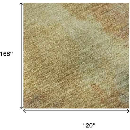 Artichoke Green Gold And Copper Abstract Washable Area Rug With UV Protection Photo 9