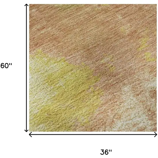 Artichoke Green Gold And Copper Abstract Washable Area Rug With UV Protection Photo 9