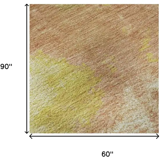 Artichoke Green Gold And Copper Abstract Washable Area Rug With UV Protection Photo 9