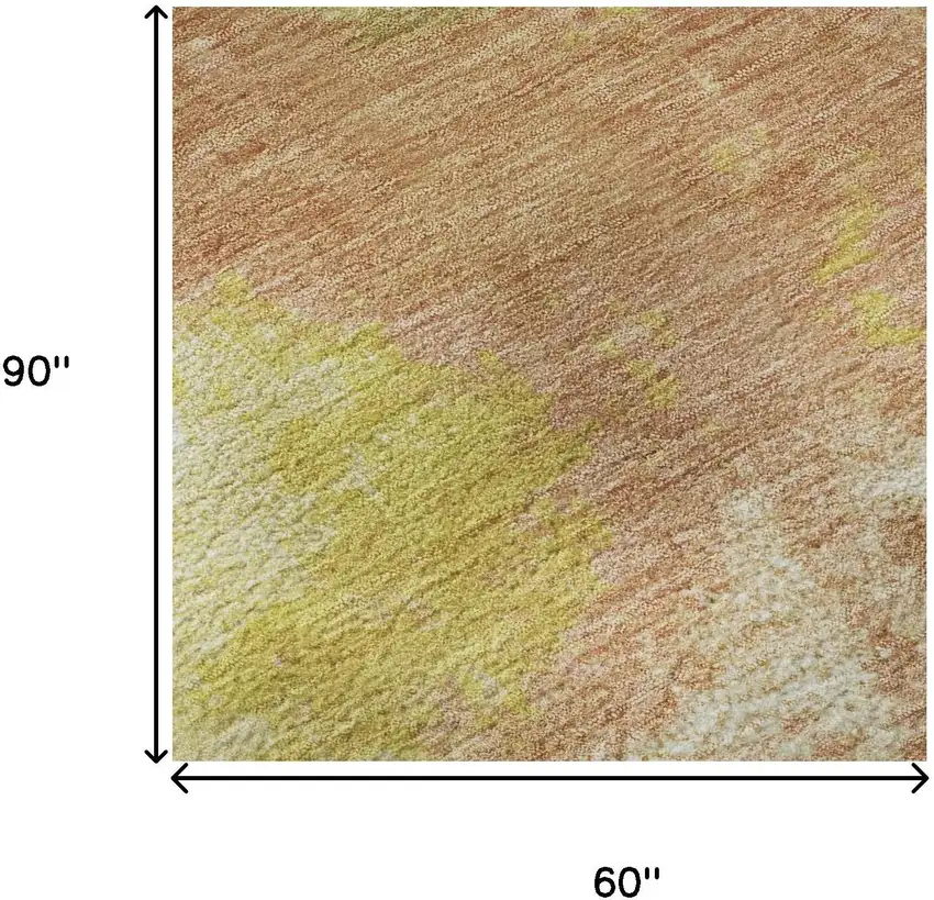 Artichoke Green Gold And Copper Abstract Washable Area Rug With UV Protection Photo 9