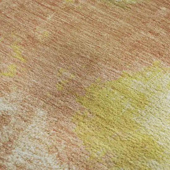 Artichoke Green Gold And Copper Abstract Washable Area Rug With UV Protection Photo 2