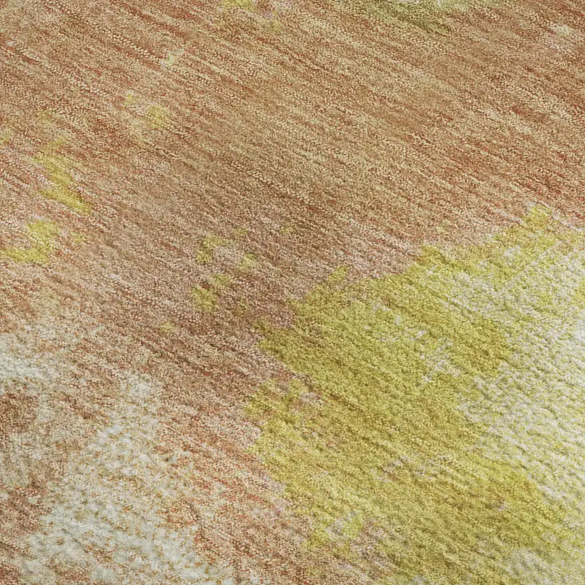 Artichoke Green Gold And Copper Abstract Washable Area Rug With UV Protection Photo 2