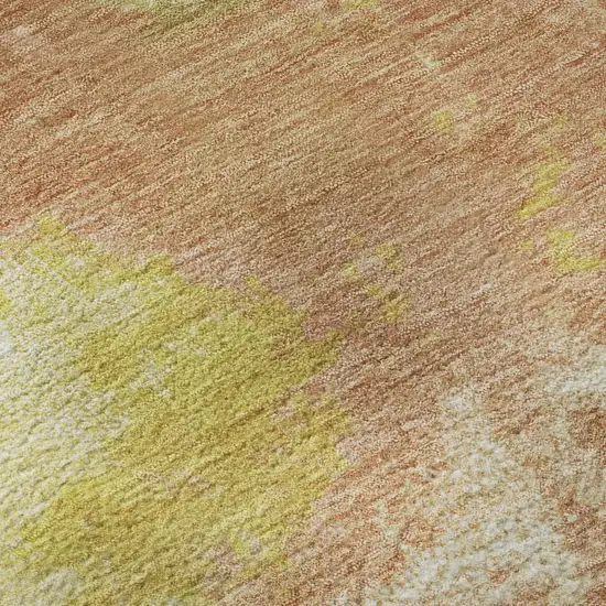 Artichoke Green Gold And Copper Abstract Washable Area Rug With UV Protection Photo 1