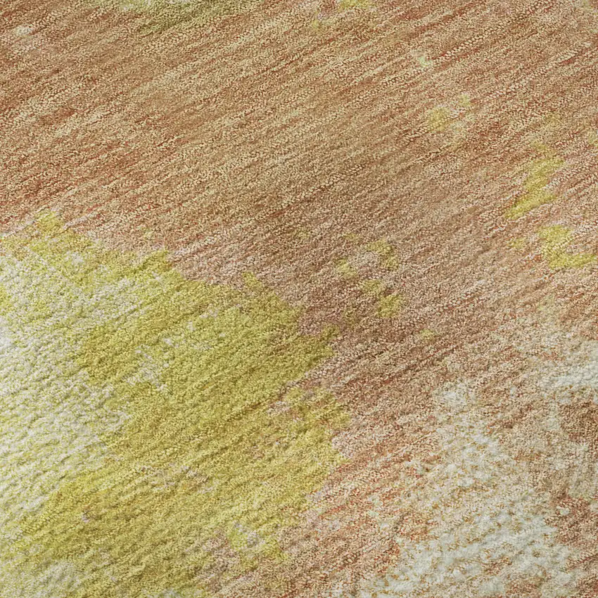 Artichoke Green Gold And Copper Abstract Washable Area Rug With UV Protection Photo 1