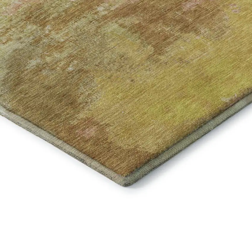 Artichoke Green Gold And Copper Abstract Washable Area Rug With UV Protection Photo 7